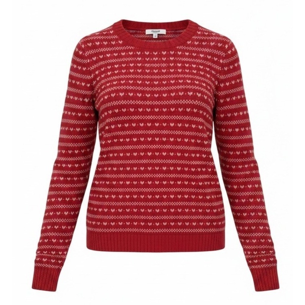 MADEWELL Size Small 100% Merino Wool Red Heart Print Crew Neck Knit Sweater